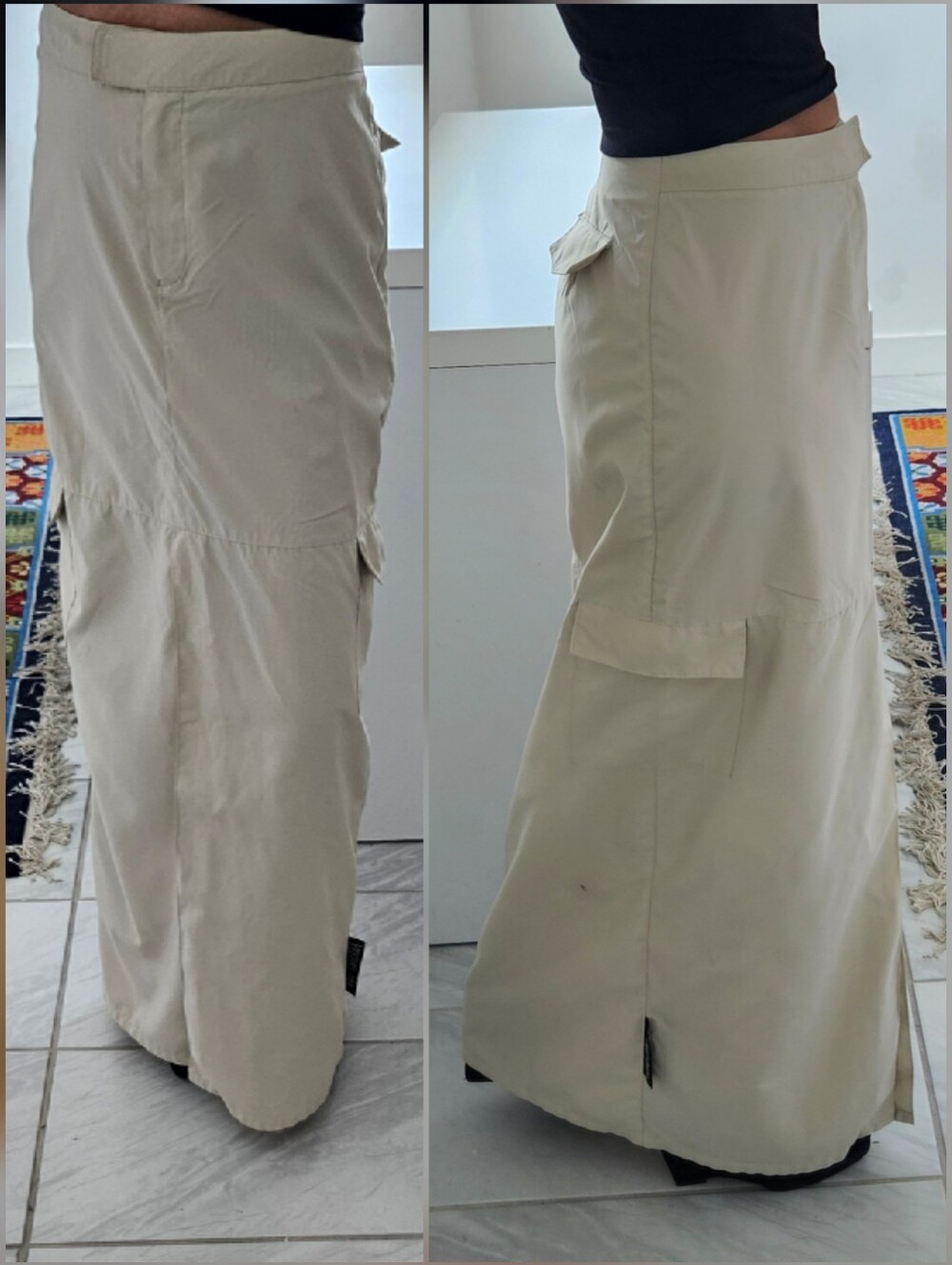 Farhat Day Paris Vintage High Waisted Cargo Maxi Skirt In Khaki